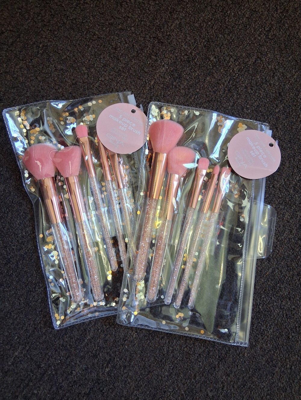 Pink Glitter Makeup Brush Set with Rose Gold Handles 2 SETS